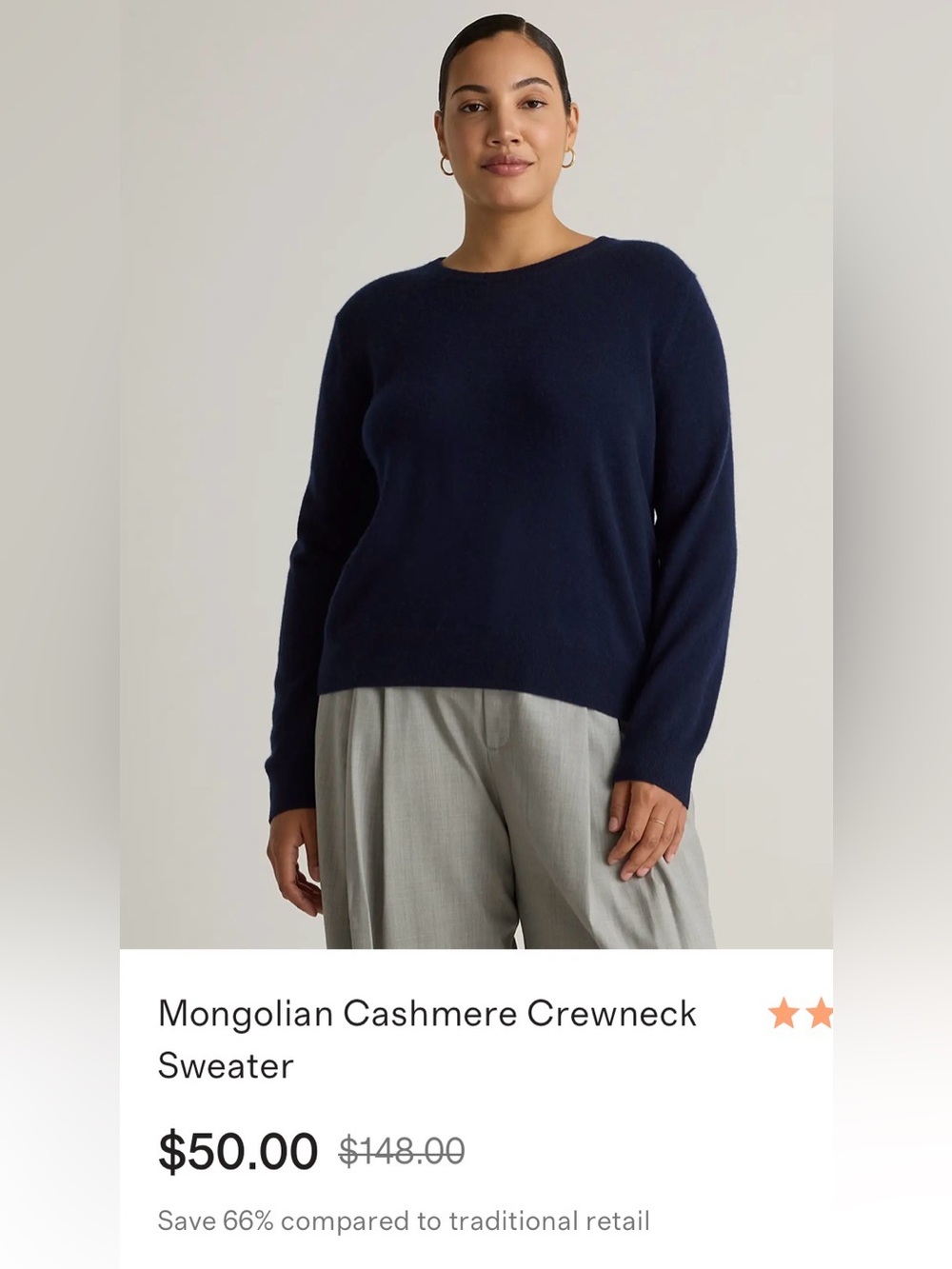 QUINCE Mongolian Cashmere Crewneck Sweater True Navy Size M